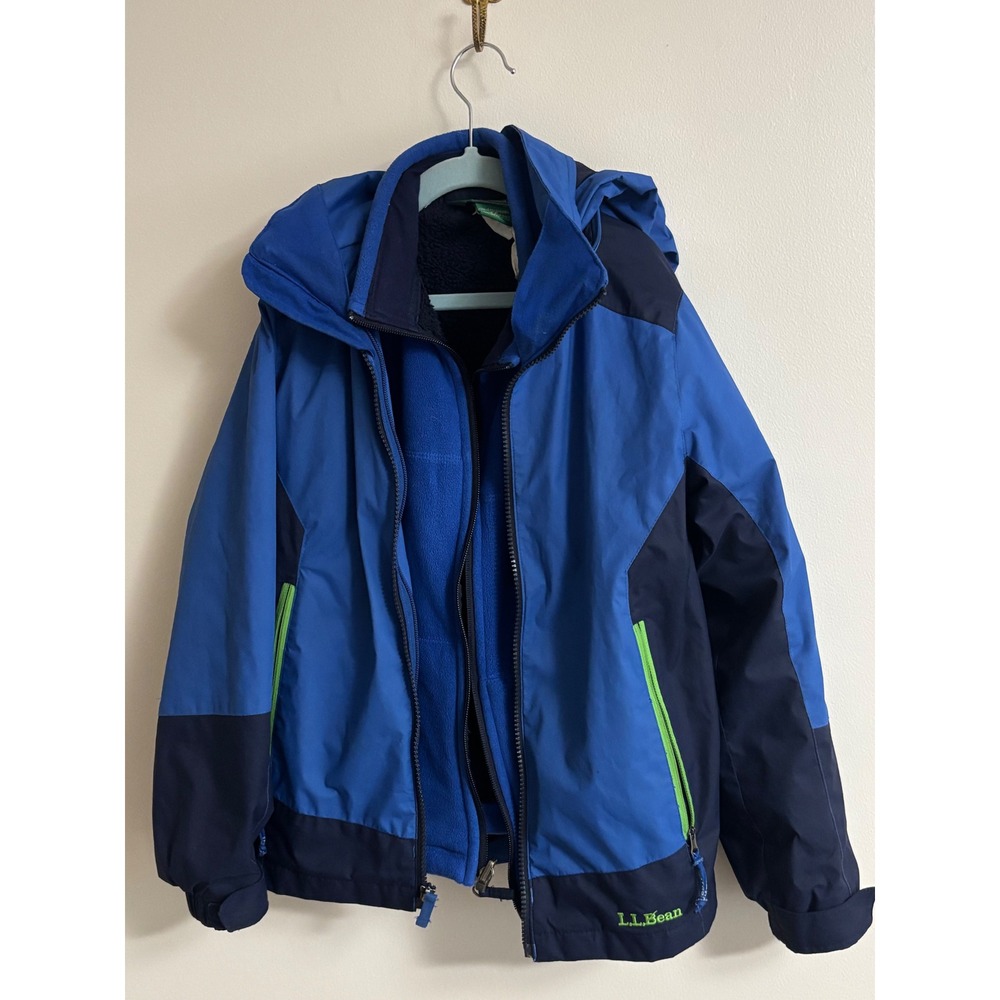 LL Bean Kids Discovery 3-in-1 Jacket Coat Blue Navy Fleece Lined Size Boys 8